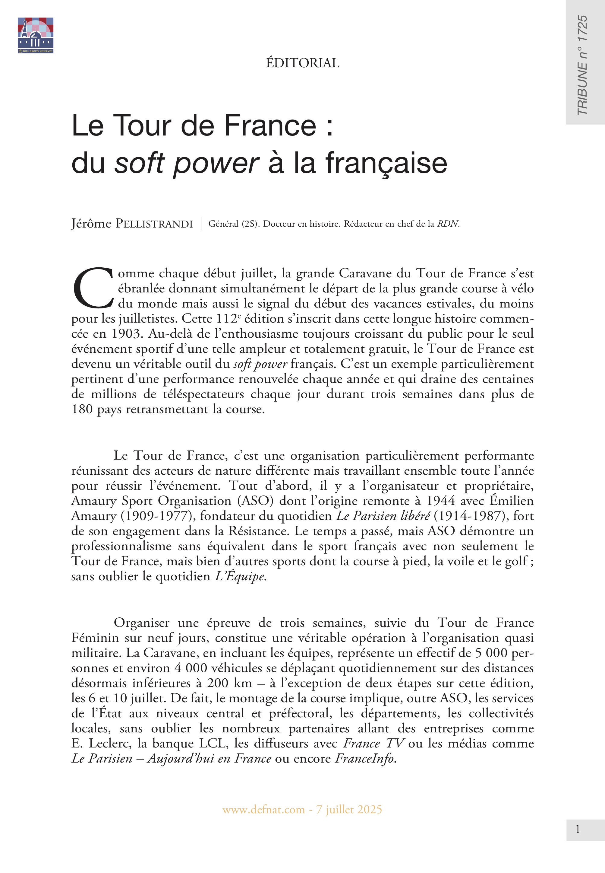 Éditorial – Le Tour de France : du soft power à la française (T 1725)
